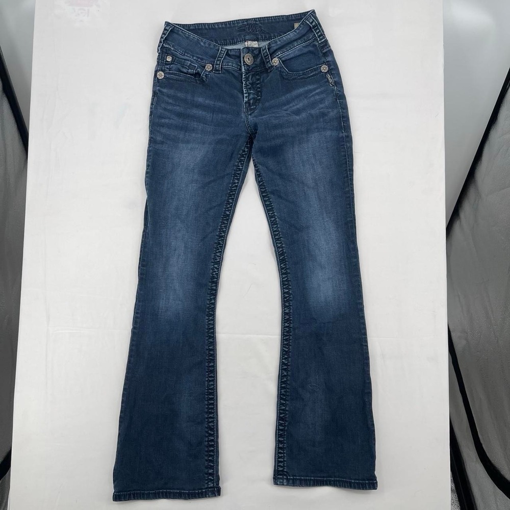 Y2K Low Rise Bootcut Silver Jeans Suki 25 Grunge Normcore Faded Embroidered